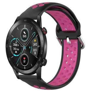 For Honor Magic Watch 2 46mm 22mm Perforated Breathable Sports Silicone Watch Band(Black+Rose Red)