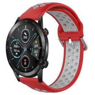 For Honor Magic Watch 2 46mm 22mm Perforated Breathable Sports Silicone Watch Band(Red+Grey)