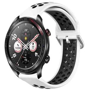 For Honor Watch Dream 22mm Perforated Breathable Sports Silicone Watch Band(White+Black)