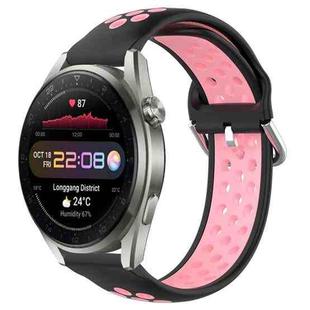 For Huawei Watch 3 Pro New 22mm Perforated Breathable Sports Silicone Watch Band(Black+Pink)