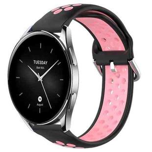 For Xiaomi Watch S2 42mm 22mm Perforated Breathable Sports Silicone Watch Band(Black+Pink)