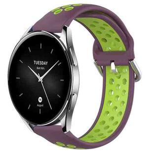 For Xiaomi Watch S2 42mm 22mm Perforated Breathable Sports Silicone Watch Band(Purple+Lime)