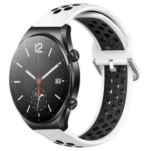 For Xiaomi MI Watch S1 22mm Perforated Breathable Sports Silicone Watch Band(White+Black)