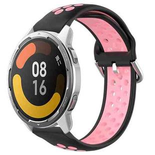 For Xiaomi MI Watch Color 2 22mm Perforated Breathable Sports Silicone Watch Band(Black+Pink)