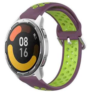 For Xiaomi MI Watch Color 2 22mm Perforated Breathable Sports Silicone Watch Band(Purple+Lime)