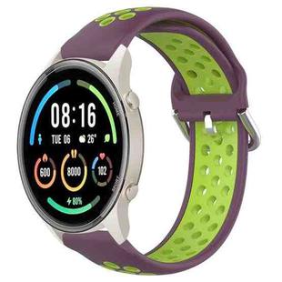 For Xiaomi MI Watch Sport 22mm Perforated Breathable Sports Silicone Watch Band(Purple+Lime)