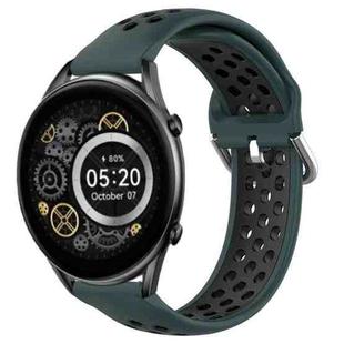 For Xiaomi Haylou RT2 LS10 22mm Perforated Breathable Sports Silicone Watch Band(Olive Green+Black)