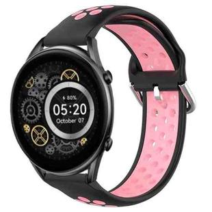 For Xiaomi Haylou RT2 LS10 22mm Perforated Breathable Sports Silicone Watch Band(Black+Pink)