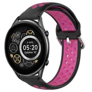 For Xiaomi Haylou RT2 LS10 22mm Perforated Breathable Sports Silicone Watch Band(Black+Rose Red)