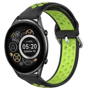 For Xiaomi Haylou RT2 LS10 22mm Perforated Breathable Sports Silicone Watch Band(Black+Lime)