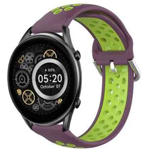 For Xiaomi Haylou RT2 LS10 22mm Perforated Breathable Sports Silicone Watch Band(Purple+Lime)