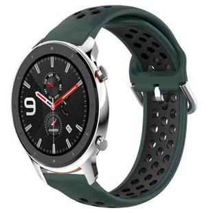 For Amazfit GTR 4 22mm Perforated Breathable Sports Silicone Watch Band(Olive Green+Black)