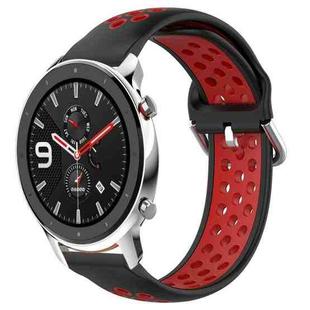 For Amazfit GTR 4 22mm Perforated Breathable Sports Silicone Watch Band(Black+ Red)