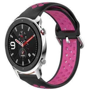 For Amazfit GTR 4 22mm Perforated Breathable Sports Silicone Watch Band(Black+Rose Red)