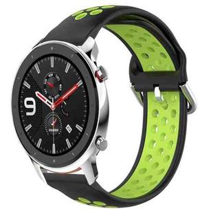 For Amazfit GTR 4 22mm Perforated Breathable Sports Silicone Watch Band(Black+ Lime)