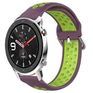 For Amazfit GTR 4 22mm Perforated Breathable Sports Silicone Watch Band(Purple+Lime)