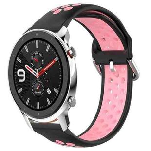 For Amazfit GTR 4 Pro 22mm Perforated Breathable Sports Silicone Watch Band(Black+Pink)