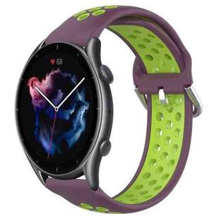 For Amazfit GTR 3 22mm Perforated Breathable Sports Silicone Watch Band(Purple+Lime)