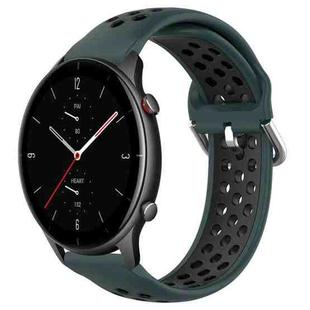 For Amazfit GTR 2e 22mm Perforated Breathable Sports Silicone Watch Band(Olive Green+Black)