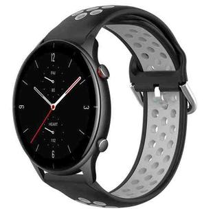 For Amazfit GTR 2e 22mm Perforated Breathable Sports Silicone Watch Band(Black+ Grey)