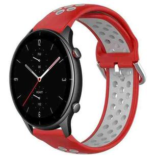 For Amazfit GTR 2e 22mm Perforated Breathable Sports Silicone Watch Band(Red+Grey)