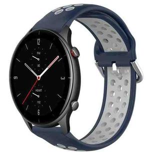 For Amazfit GTR 2e 22mm Perforated Breathable Sports Silicone Watch Band(Midnight Blue + Gray)