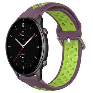 For Amazfit GTR 2e 22mm Perforated Breathable Sports Silicone Watch Band(Purple+Lime)