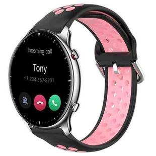 For Amazfit GTR 2 22mm Perforated Breathable Sports Silicone Watch Band(Black+Pink)