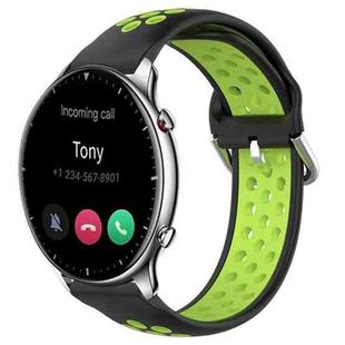 For Amazfit GTR 2 22mm Perforated Breathable Sports Silicone Watch Band(Black+ Lime)