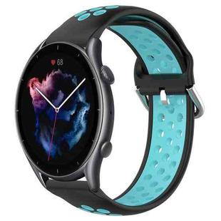 For Amazfit 3 22mm Perforated Breathable Sports Silicone Watch Band(Black+Blue)