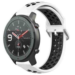 For Amazfit GTR 47mm 22mm Perforated Breathable Sports Silicone Watch Band(White+Black)