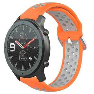 For Amazfit GTR 47mm 22mm Perforated Breathable Sports Silicone Watch Band(Orange+Grey)