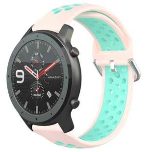 For Amazfit GTR 47mm 22mm Perforated Breathable Sports Silicone Watch Band(Pink+ Water Duck)