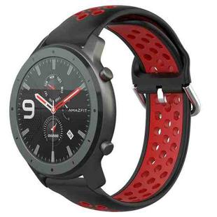 For Amazfit GTR 47mm 22mm Perforated Breathable Sports Silicone Watch Band(Black+ Red)