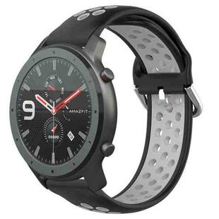 For Amazfit GTR 47mm 22mm Perforated Breathable Sports Silicone Watch Band(Black+ Grey)