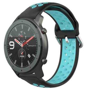 For Amazfit GTR 47mm 22mm Perforated Breathable Sports Silicone Watch Band(Black+Blue)