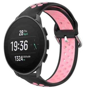 For Suunto 9 Peak Pro 22mm Perforated Breathable Sports Silicone Watch Band(Black+Pink)