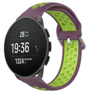 For Suunto 9 Peak Pro 22mm Perforated Breathable Sports Silicone Watch Band(Purple+Lime)