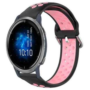 For Garmin Venu 2 22mm Perforated Breathable Sports Silicone Watch Band(Black+Pink)