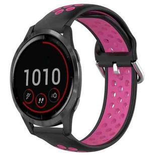 For Garmin Vivoactive4 22mm Perforated Breathable Sports Silicone Watch Band(Black+Rose Red)