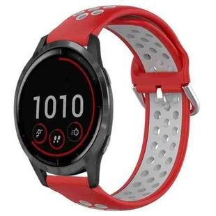 For Garmin Vivoactive4 22mm Perforated Breathable Sports Silicone Watch Band(Red+Grey)