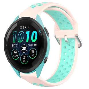 For Garmin Forerunner 265 Music 22mm Perforated Breathable Sports Silicone Watch Band(Pink+ Water Duck)