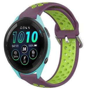 For Garmin Forerunner 265 Music 22mm Perforated Breathable Sports Silicone Watch Band(Purple+Lime)
