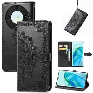 For Honor X9a Mandala Flower Embossed Leather Phone Case(Black)