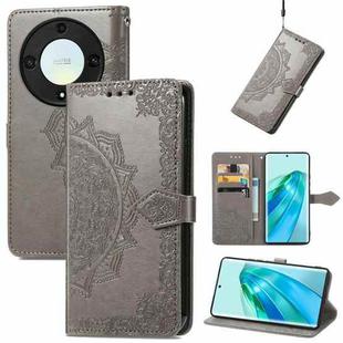 For Honor X9a Mandala Flower Embossed Leather Phone Case(Gray)