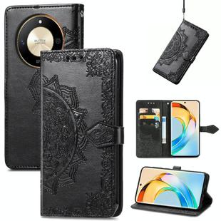 For Honor X50 Mandala Flower Embossed Leather Phone Case(Black)