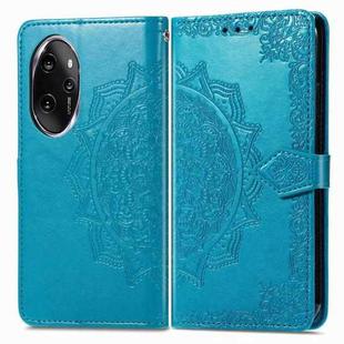 For Honor 100 Pro Mandala Flower Embossed Leather Phone Case(Blue)
