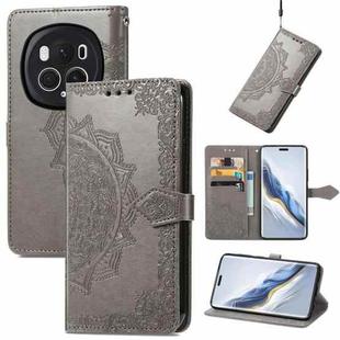 For Honor Magic6 Pro Mandala Flower Embossed Leather Phone Case(Gray)
