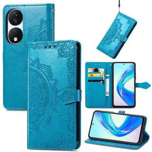 For Honor X7b Mandala Flower Embossed Leather Phone Case(Blue)