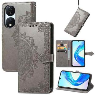 For Honor X7b Mandala Flower Embossed Leather Phone Case(Gray)